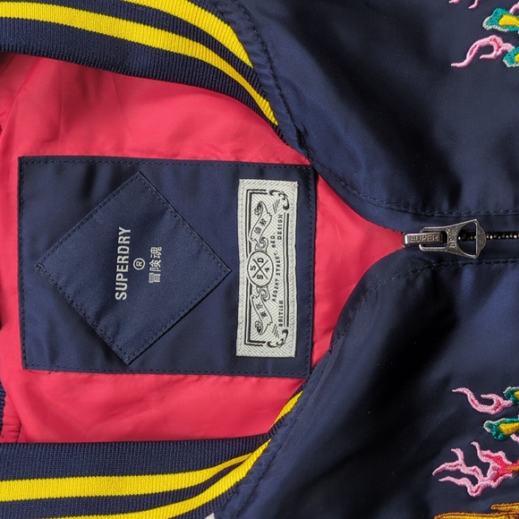 Superdry Vintage Sukajan Souvenir Jacket Map of Japan Navy Blue Size 12 XL - Picture 2 of 16